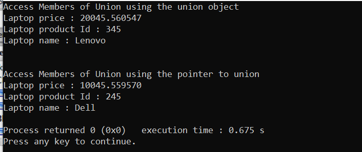 union in c with example code to how to access union members