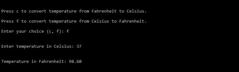 C program to convert temperature from Fahrenheit to Celsius and Celsius to Fahrenheit