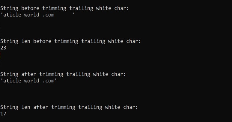 trim trailing white spaces from a string in C