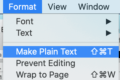 Change format of TextEdit to plain text