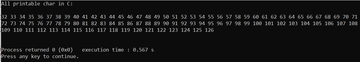 Printable ASCII characters in C