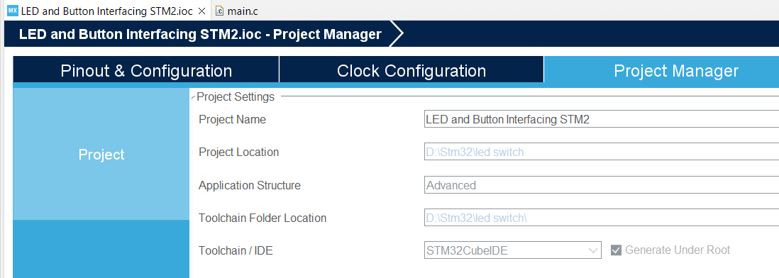 Led and button stm2 project