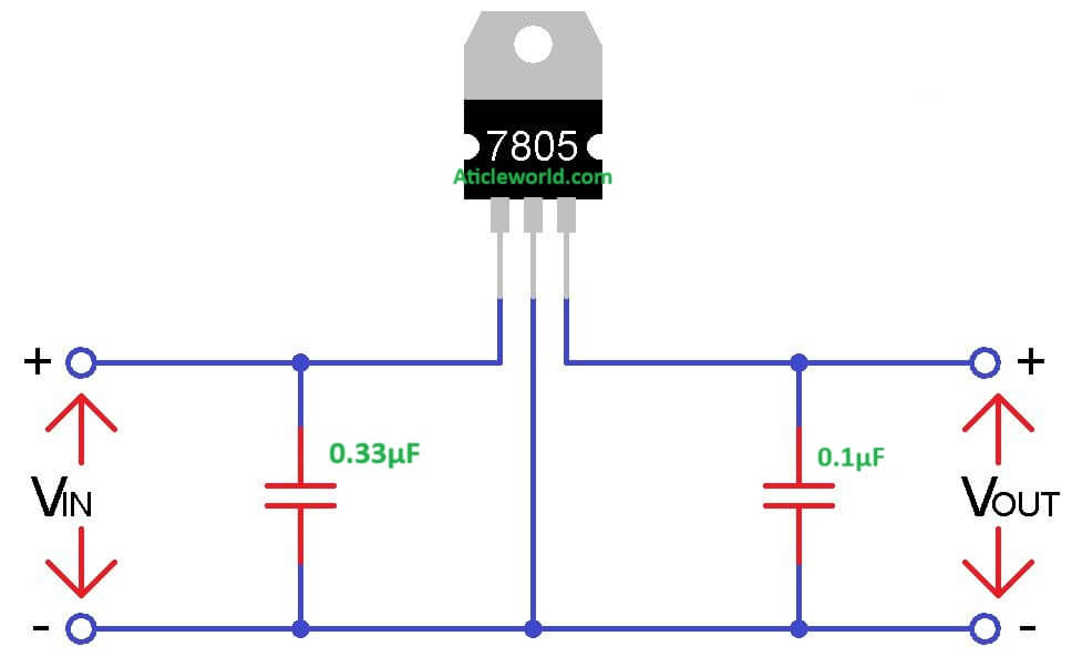 Understanding-7805-Voltage-Regulator-IC-Basic-Circuit